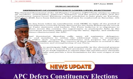 APC Defers Constituency Elections to July 4 as Party Mourns Recent Deaths of Senior Stalwarts