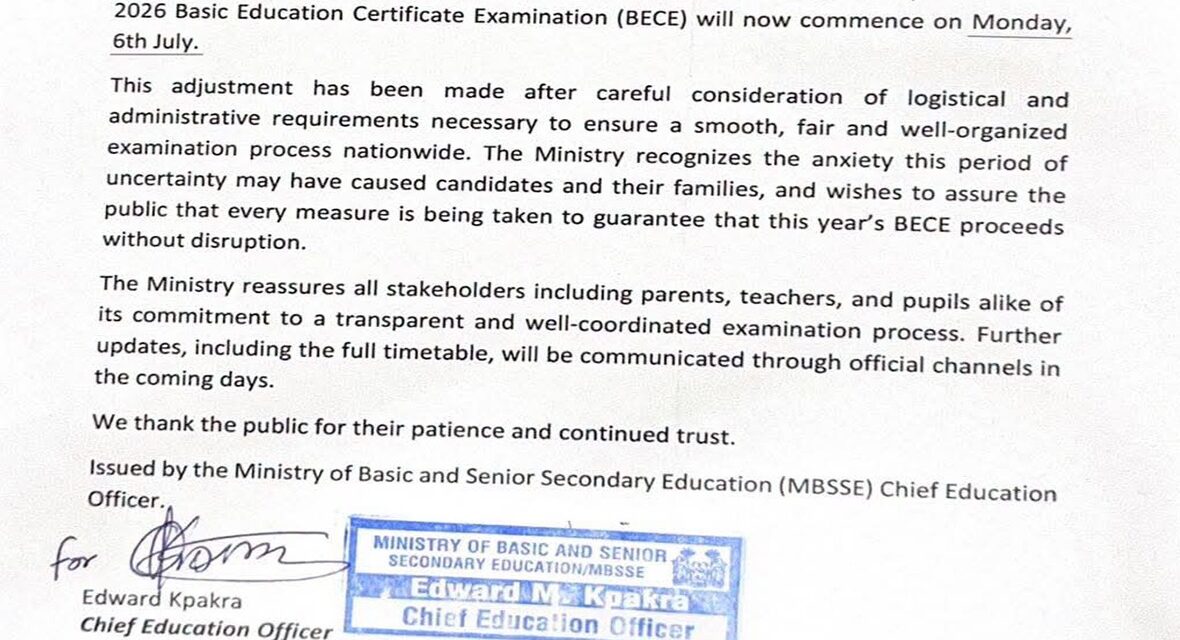 BECE Rescheduled: Exams to Begin July 6, Says Education Ministry