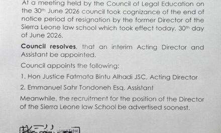 Council of Legal Education Appoints Acting Leadership at Sierra Leone Law School