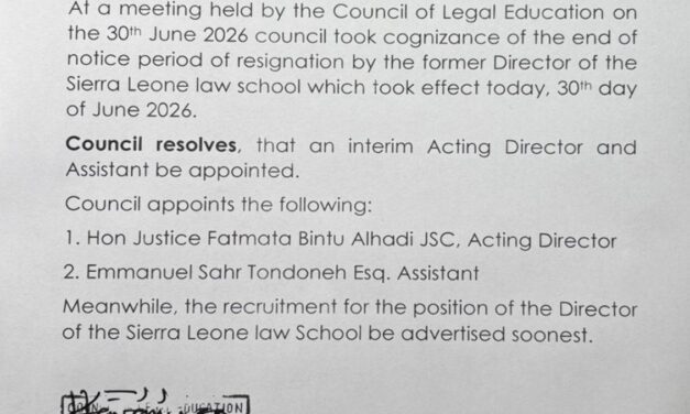 Council of Legal Education Appoints Acting Leadership at Sierra Leone Law School