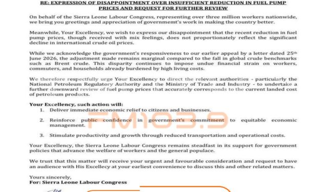 Labour Congress Expresses Disappointment Over “Insufficient” Fuel Price Reduction, Calls For Further Downward Review