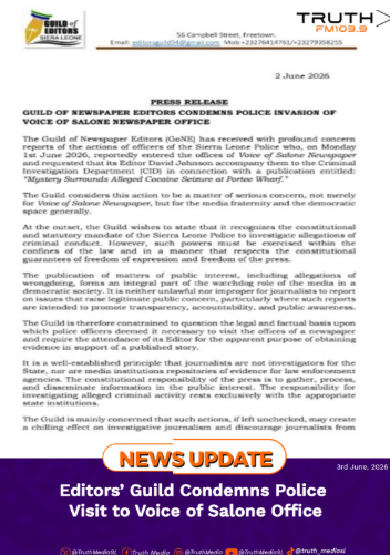 Editors’ Guild Condemns Police Visit to Voice of Salone Office