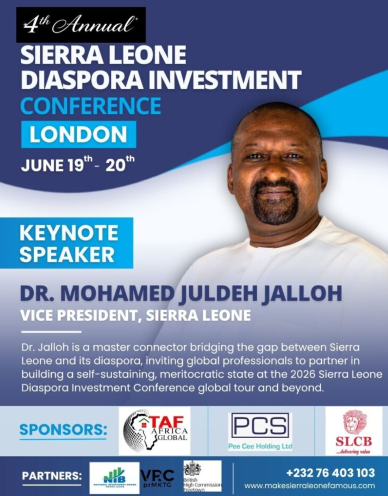 VP Juldeh Jalloh to Champion Diaspora Partnership at London Investment Conference