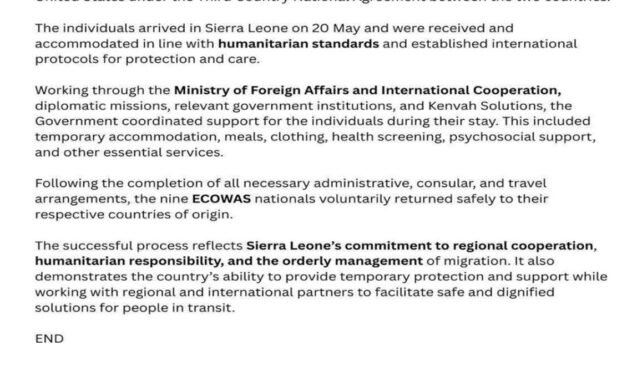 Sierra Leone Facilitates Safe Return of Nine ECOWAS Nationals