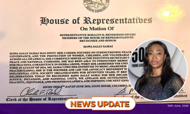 South Carolina House of Representatives Honour Hawa Sally Samai for Peacebuilding Excellence