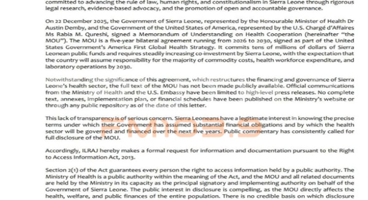 ILRAJ Demands Transparency in Sierra Leone–US Health Cooperation Deal