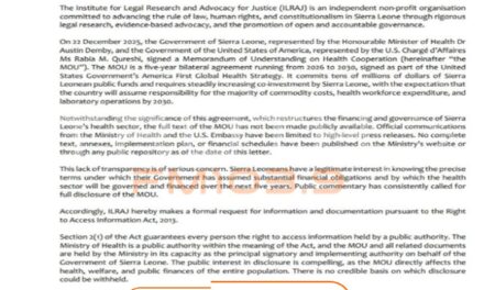ILRAJ Demands Transparency in Sierra Leone–US Health Cooperation Deal