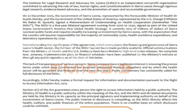 ILRAJ Demands Transparency in Sierra Leone–US Health Cooperation Deal