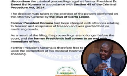 Government Drops Treason Charges Against Former President Koroma