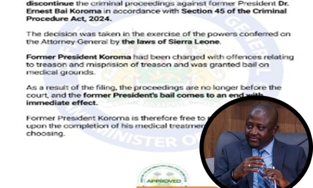 Government Drops Treason Charges Against Former President Koroma