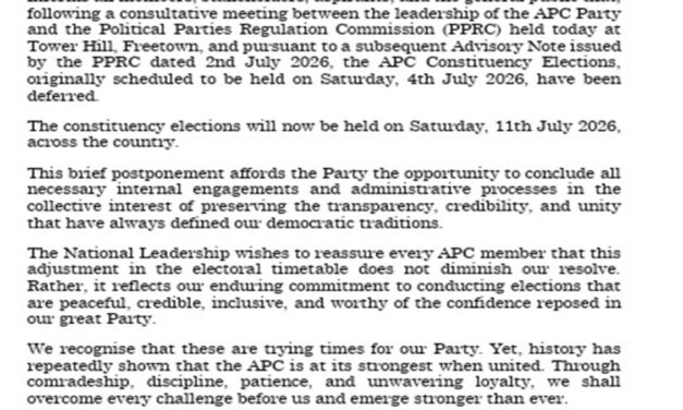APC Defers Constituency Elections After Consultations