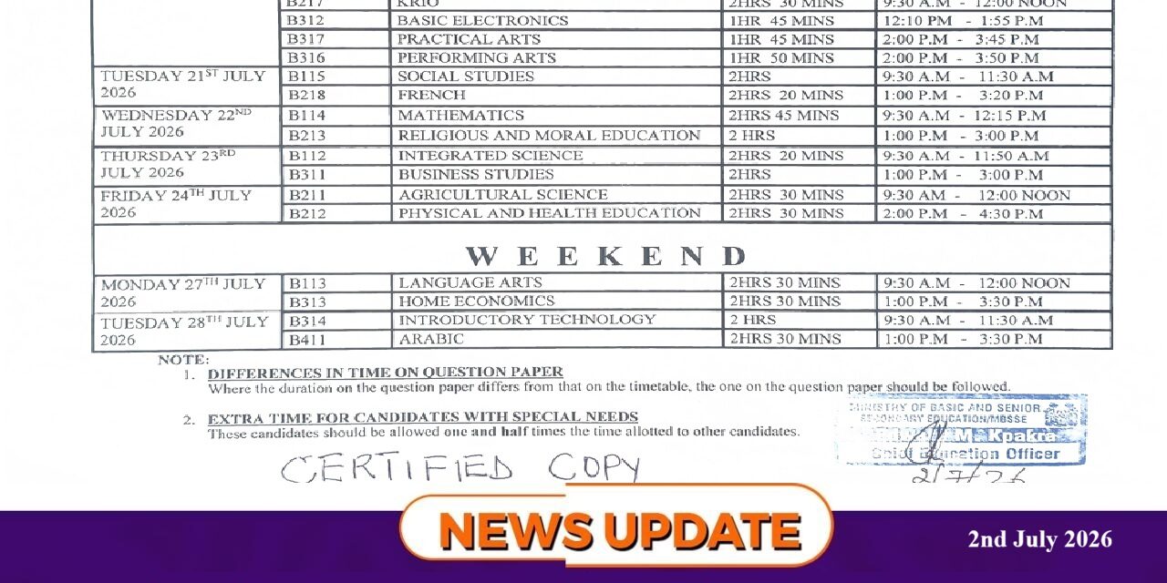 MBSSE Confirms July 20 Start for 2026 BECE, Apologises for Earlier Mix-Up