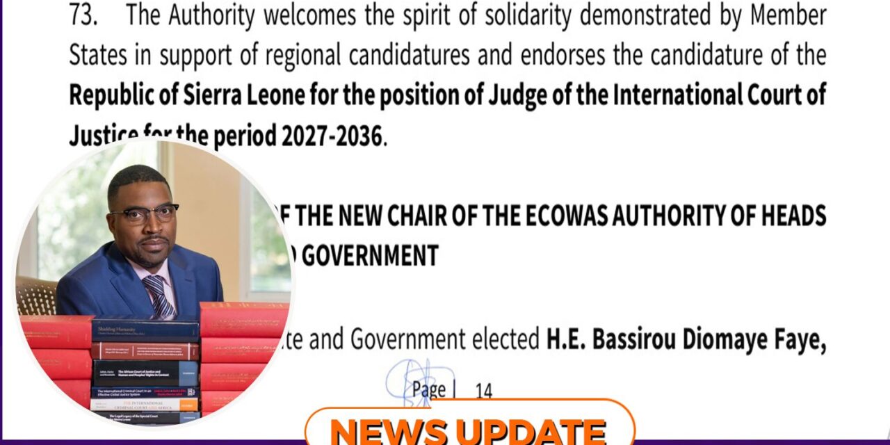 ECOWAS Endorses Sierra Leone’s Prof. Dr. Charles C. Jalloh for Election as Judge of the International Court of Justice