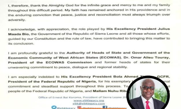 Former President Koroma Welcomes Discontinuance of Treason-Related Charges Against Him