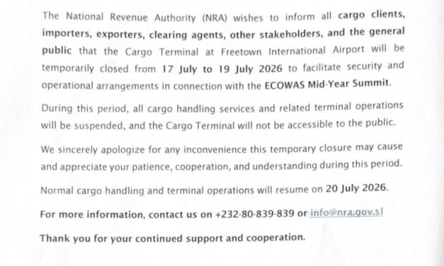 PUBLIC NOTICE- TEMPORARY CLOSURE OF THE CARGO TERMINAL (17-19 JULY 2026)