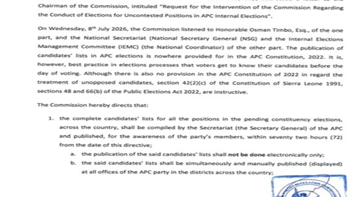 PPRC Directs APC to Publish Candidates Lists and Declare Unopposed Winners
