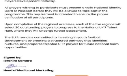 SLFA Rolls Out Nationwide Under-17 Talent Hunt