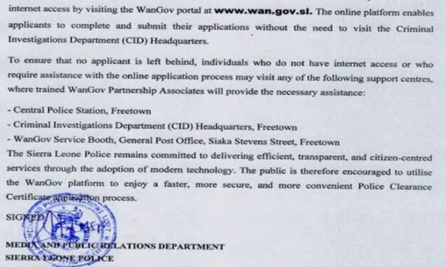 Sierra Leone Police Moves Clearance Certificate Applications Fully Online