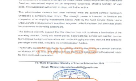 Sierra Leone Suspends $25 Airport Security Fee at Freetown International Airport
