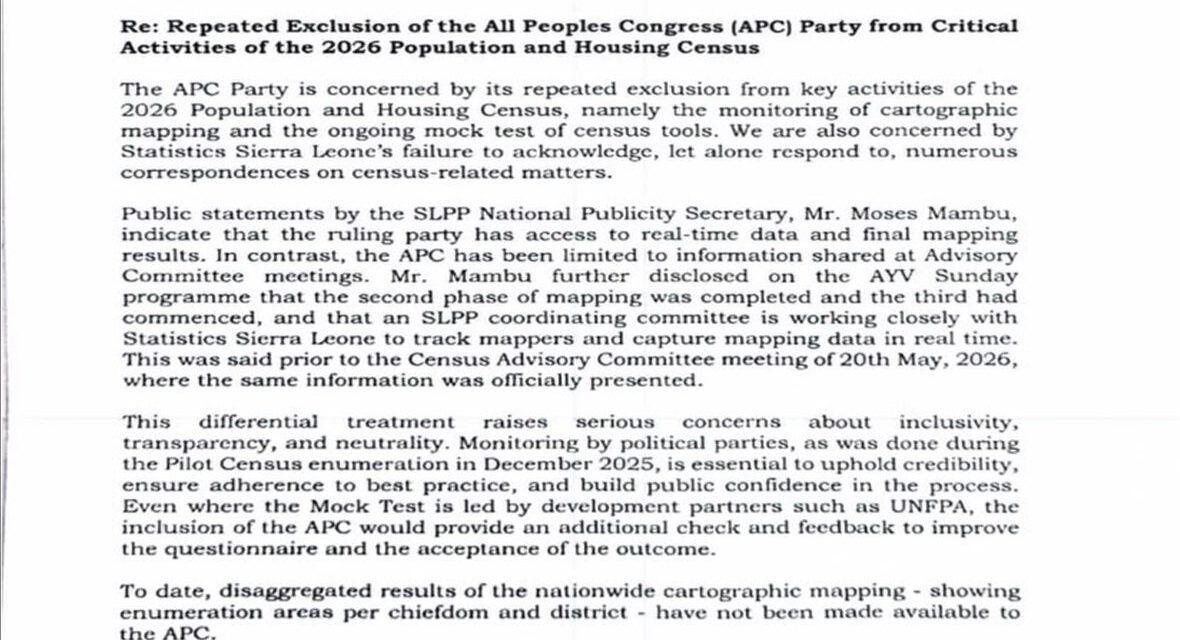 APC Raises Alarm Over Exclusion from 2026 Census Activities