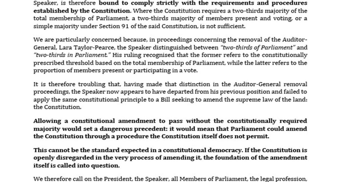Lawyers’ Society Warns of Constitutional Breach in Amendment Bill Passage
