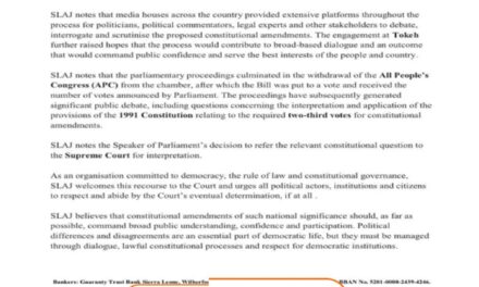 SLAJ Urges Calm Amid Constitutional Amendment Controversy