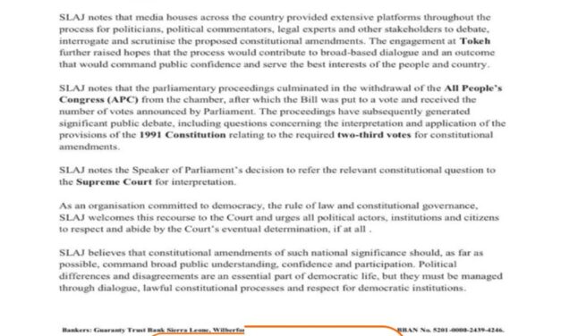 SLAJ Urges Calm Amid Constitutional Amendment Controversy