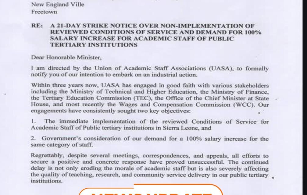 Union of Academic Staff Associations Issues 21-Day Strike Notice
