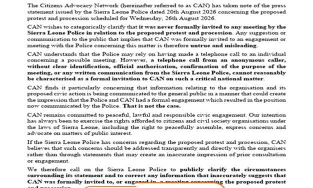 Citizens Advocacy Network Denies Police Claim of Formal Engagement Over Planned Protest