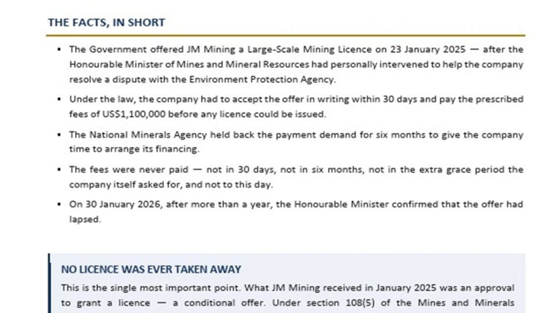 Government Clarifies JM Mining Licence Controversy