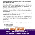 ICPNC Opens Nominations for 5th Anniversary Peace Awards