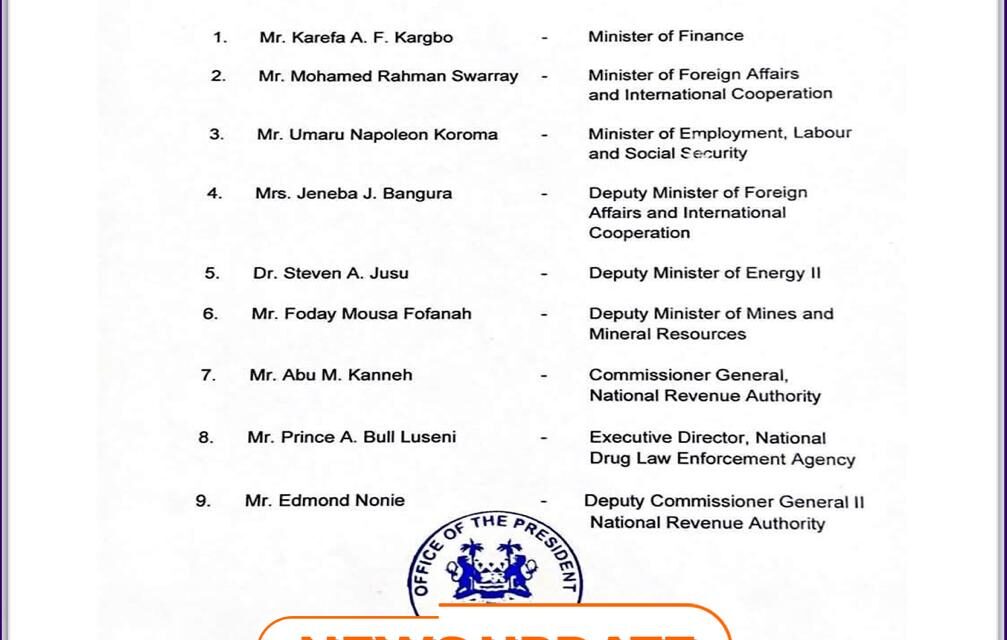 Bio Reshuffles Cabinet: Mohamed Rahman Swarray Moves to Foreign Affairs Ministry, Jeneba Bangura Leaves NRA