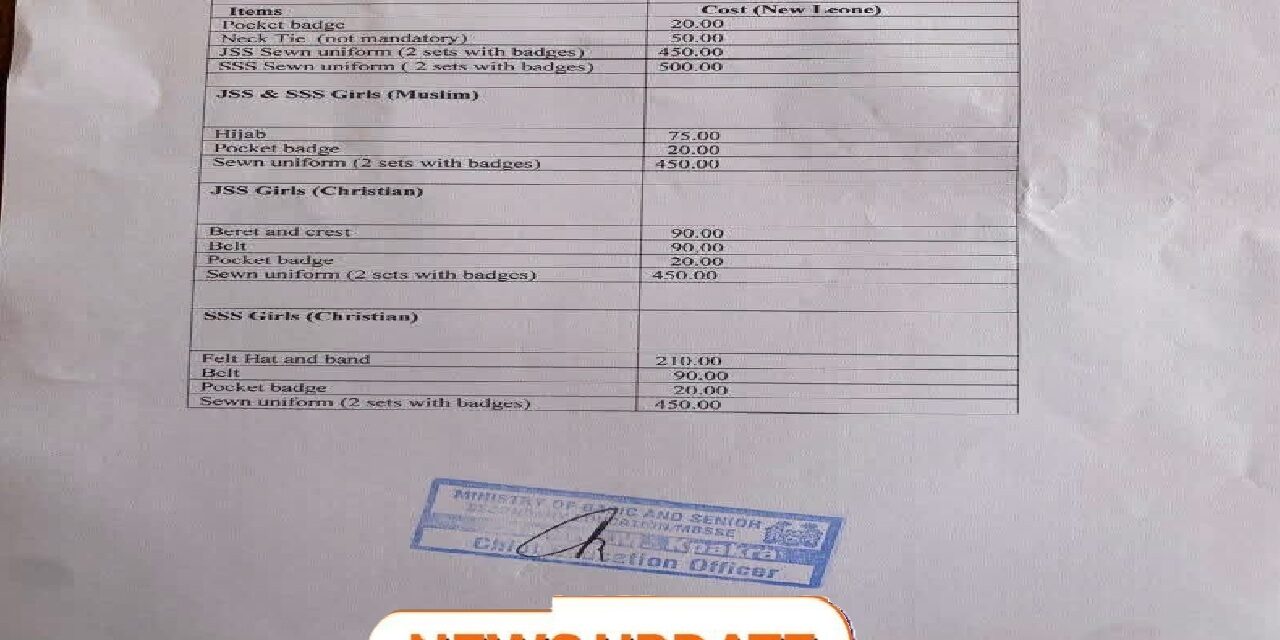 MBSSE Issues Approved Rates for School Uniforms