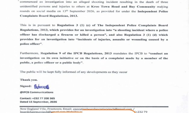 IPCB Launches Probe into Alleged Shooting Incident at Kroo Town Road