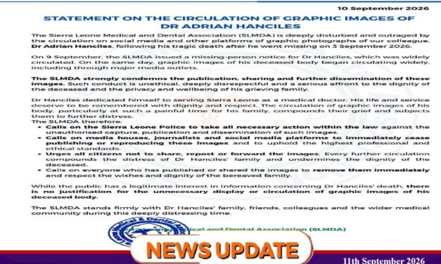 SLMDA Condemns Circulation of Graphic Images of Late Dr. Adrian Hanciles