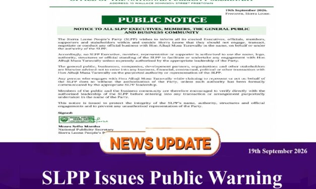 SLPP Issues Public Warning Against Dealings with Hon Musa Tarawally