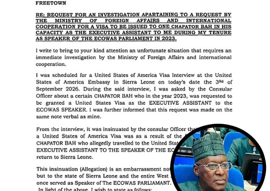 Hon Sidie Tunis Calls for Probe into Alleged Visa Scandal Involving Impostor Assistant