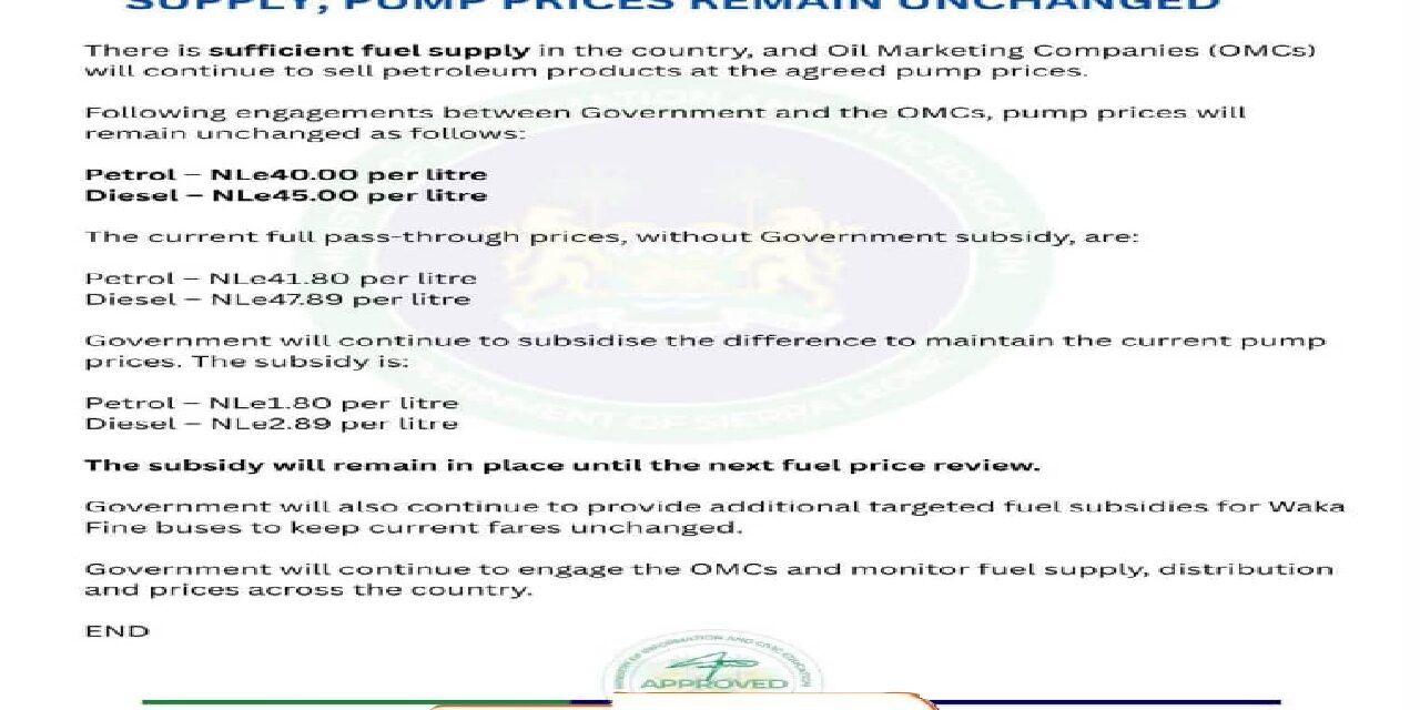 Fuel Prices Remain Unchanged as Government Confirms Adequate Supply