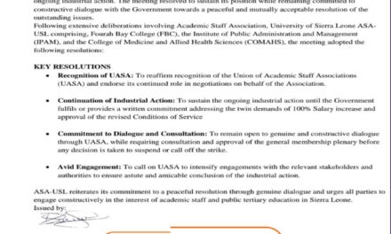 ASA-USL Reaffirms Continuation of Industrial Action Until Government Addresses Salary and Conditions of Service Demands