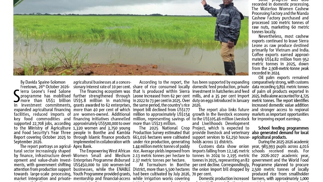 Feed Salone Mobilises Over US$1 Billion in Agricultural Commitments, Cuts Food Import Bill, Creates 22,708 Jobs