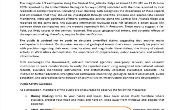 Geoscientists Call for Scientific Investigation into Reported Freetown Tremors, Urge Residents to Remain Calm   