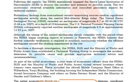 NDMA Investigates Reported Tremors in Freetown After Powerful Atlantic Ocean Earthquakes
