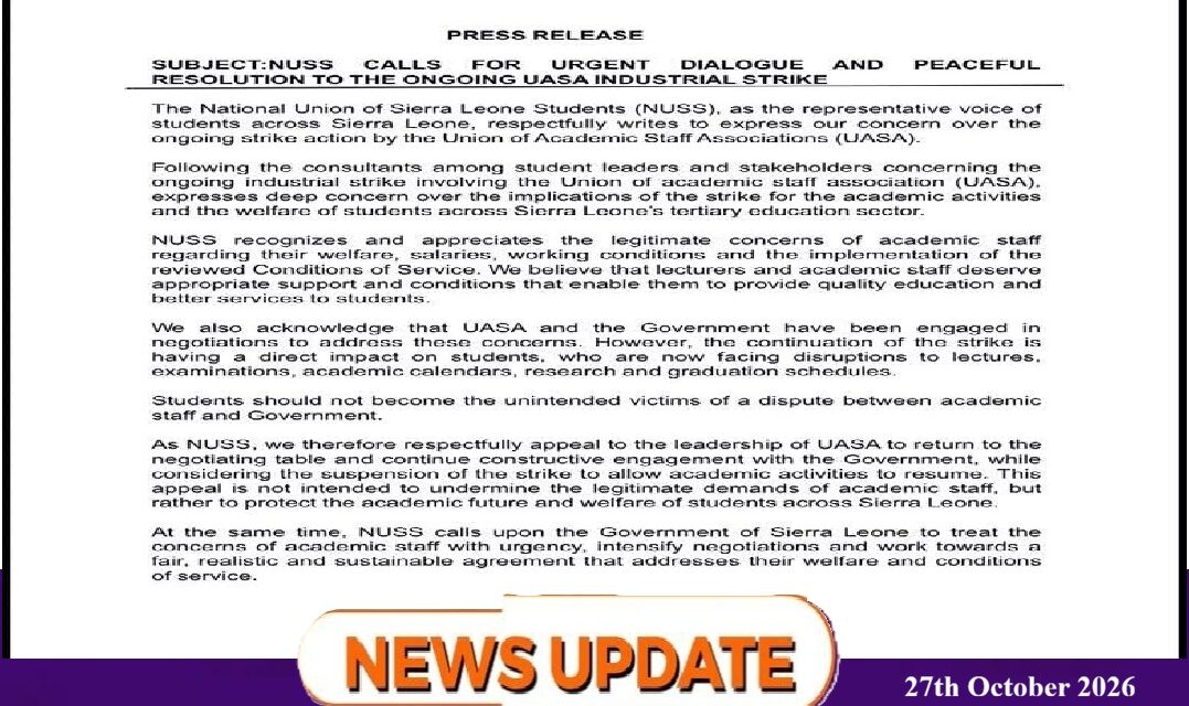 NUSS Urges Dialogue as Lecturers’ Strike Disrupts Tertiary Education