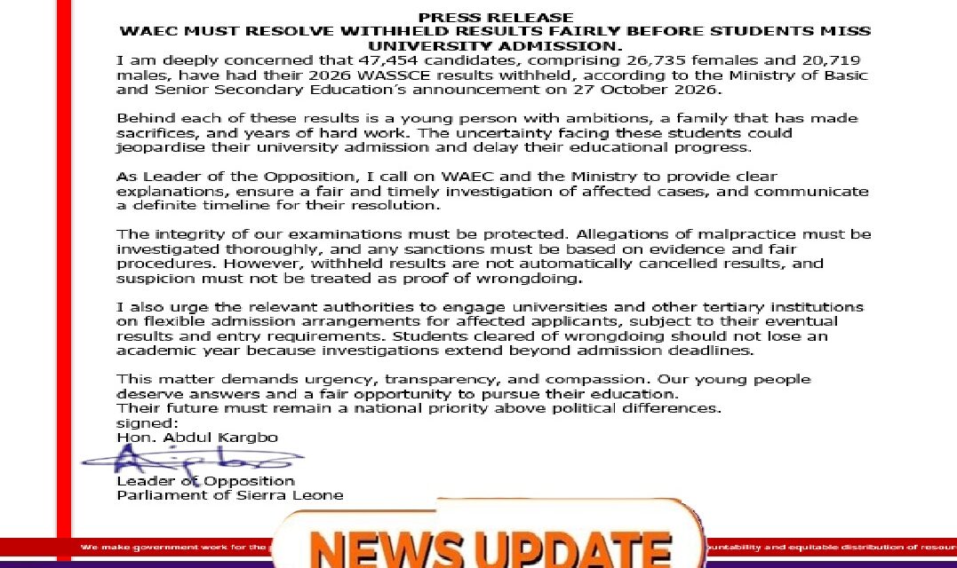 Opposition Leader Urges WAEC to Resolve Withheld Results Before University Admissions Close