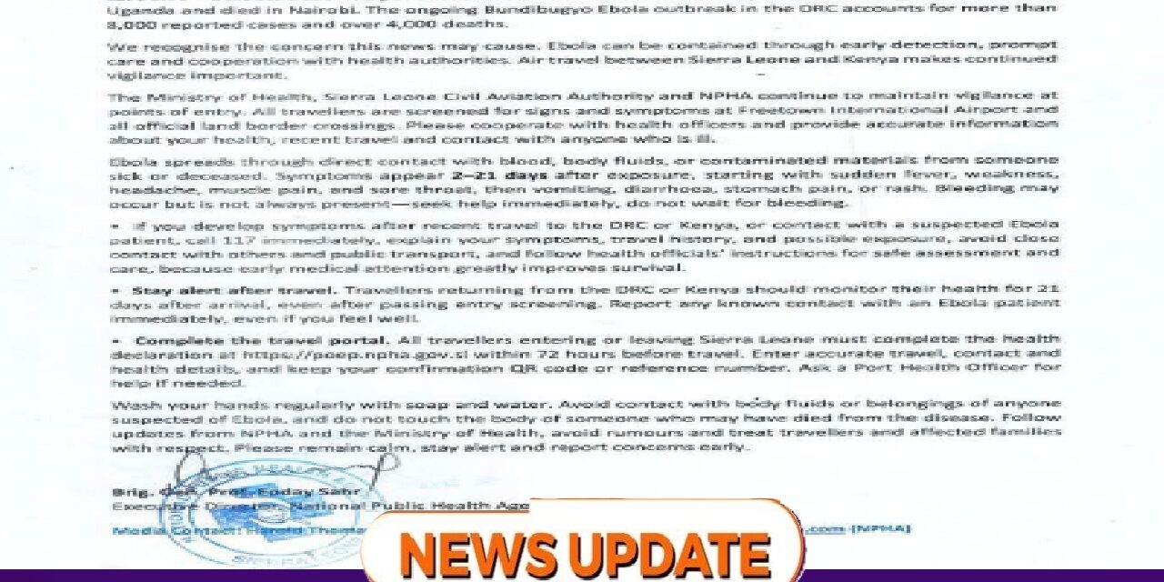 National Public Health Agency Urges Vigilance After Kenya Confirms Imported Ebola Case