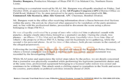 SLAJ Condemns Alleged Assault on Hope FM Journalist, Demands Return of Seized Phones