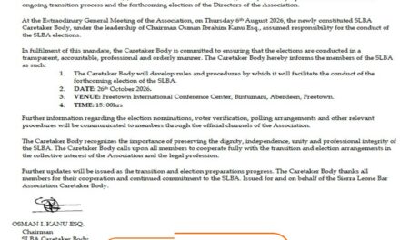 SLBA Sets October 26 As Date for Elections