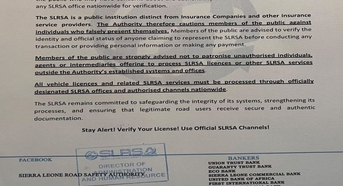 SLRSA Warns Public About Fraudulent Vehicle Licences After Cyber Intrusion