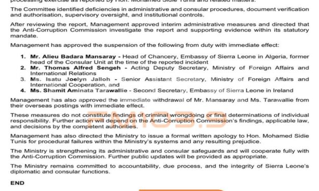 Foreign Ministry Suspends Four Officials Over Alleged Visa Processing Irregularities