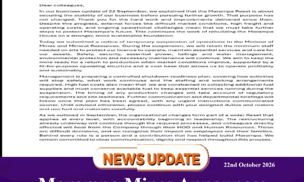 Marampa Mines Announces Temporary Suspension of Operations